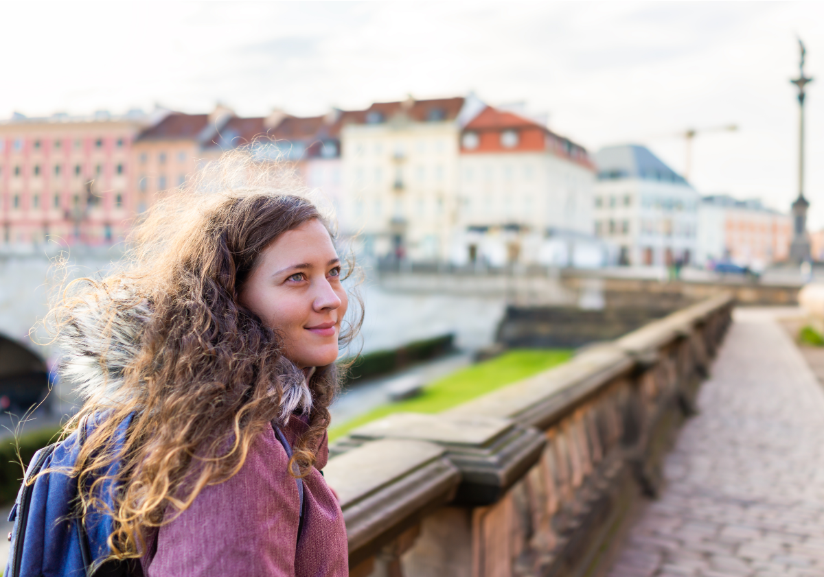 Photo on woman walking in a city in Portugal