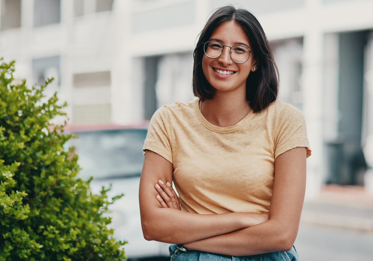 Lady smiling in the street in Gibraltar