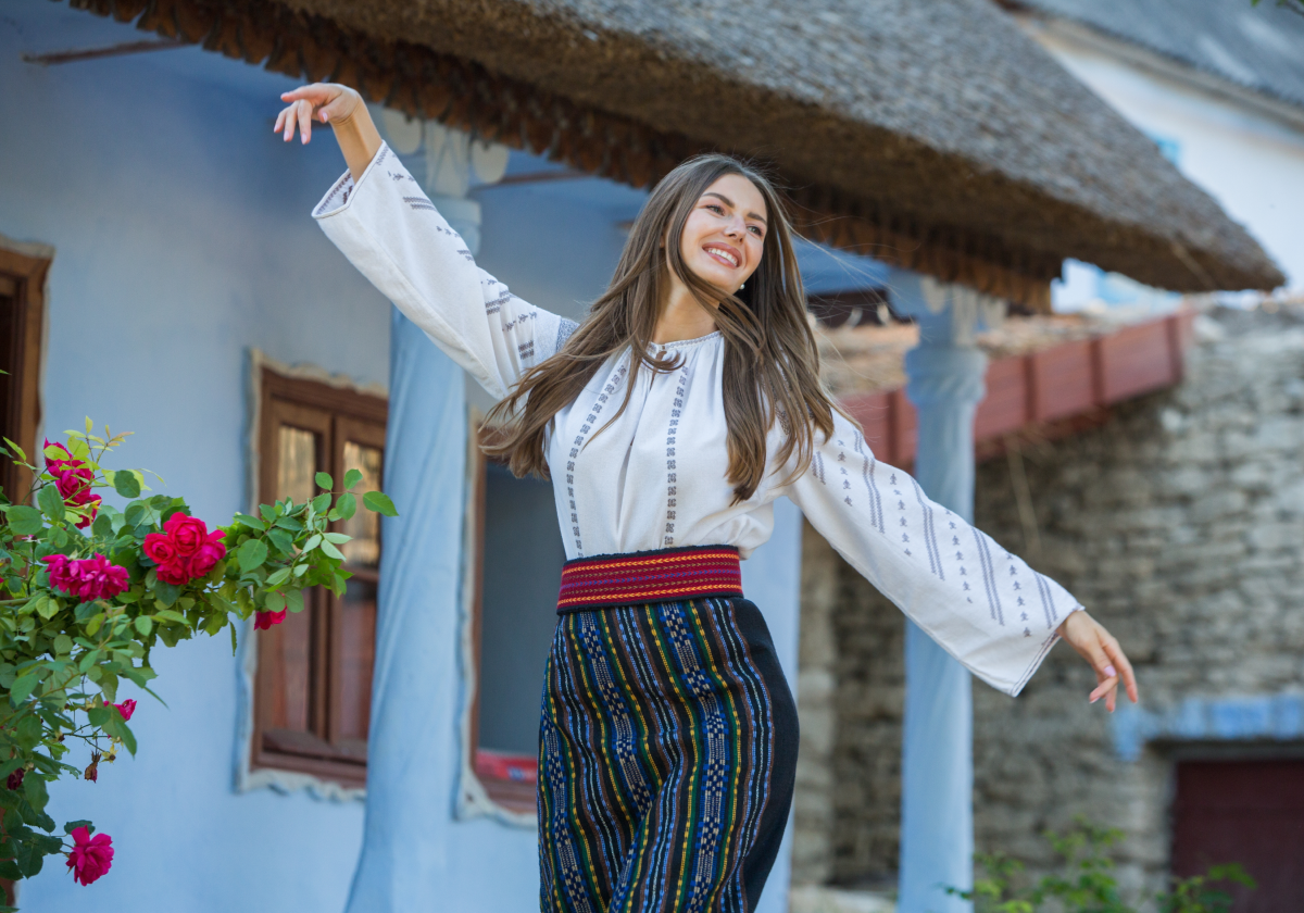 Woman in traditional clothing in Moldova