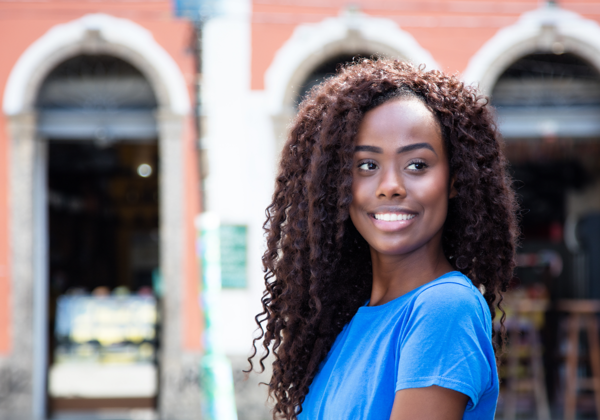 Lovely girl in town center
